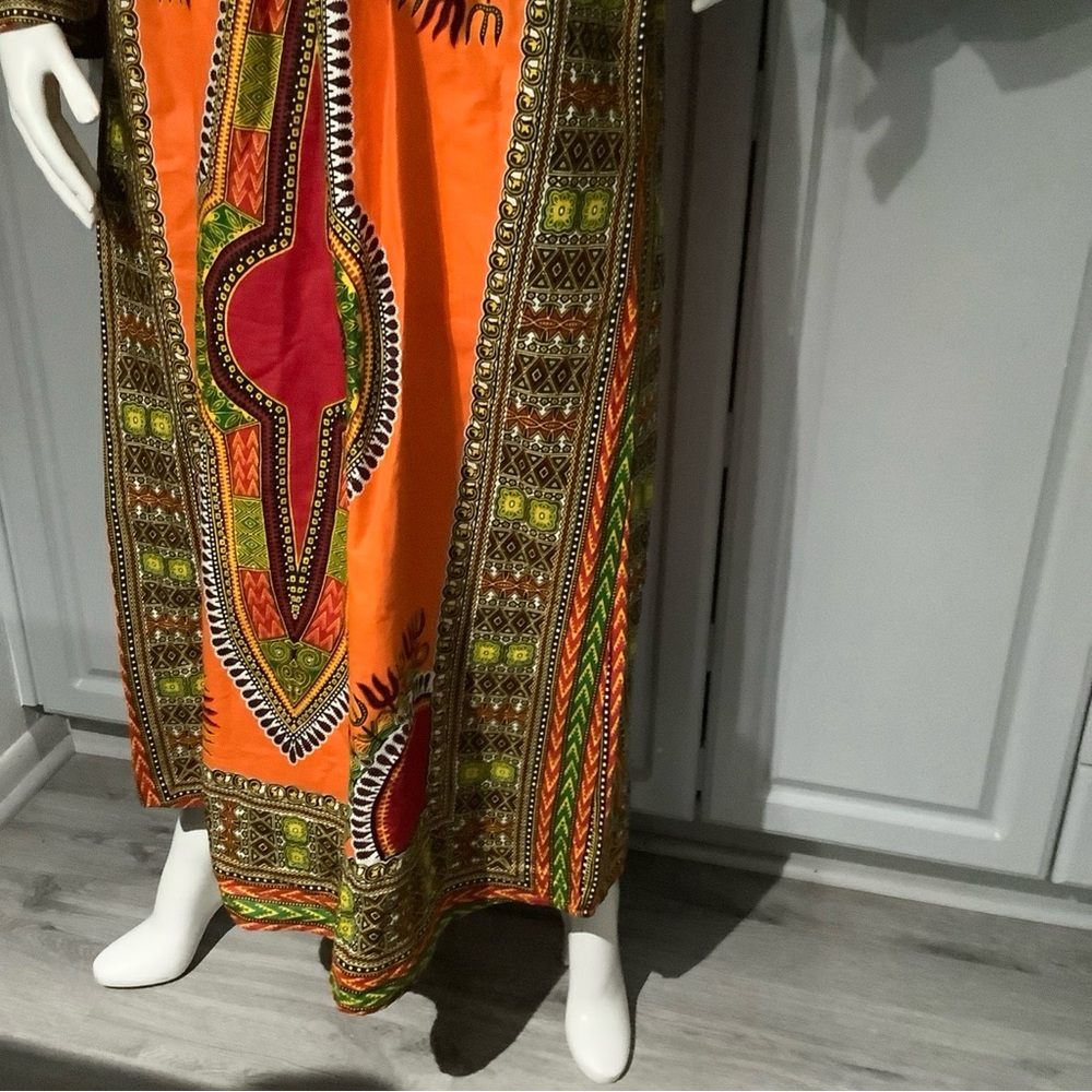 African Design Multi Colored Maxi Dress Only, Bell Shaped Long Sleeve Sz M/L - Picture 7 of 8